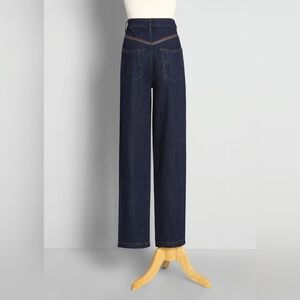 NWT Bright and Beautiful Rainbow In Tow Dark Blue Embroidered Jeans